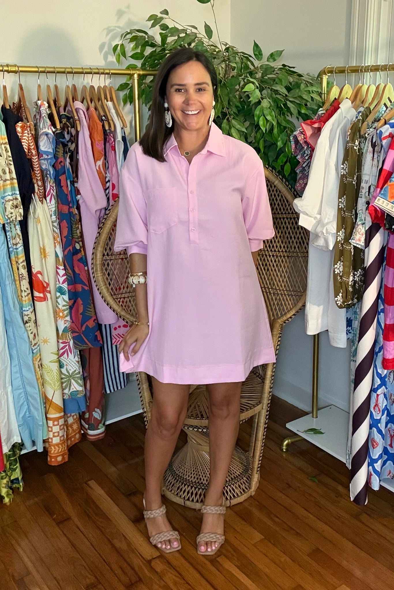 Pink Linen Shirt Dress Small