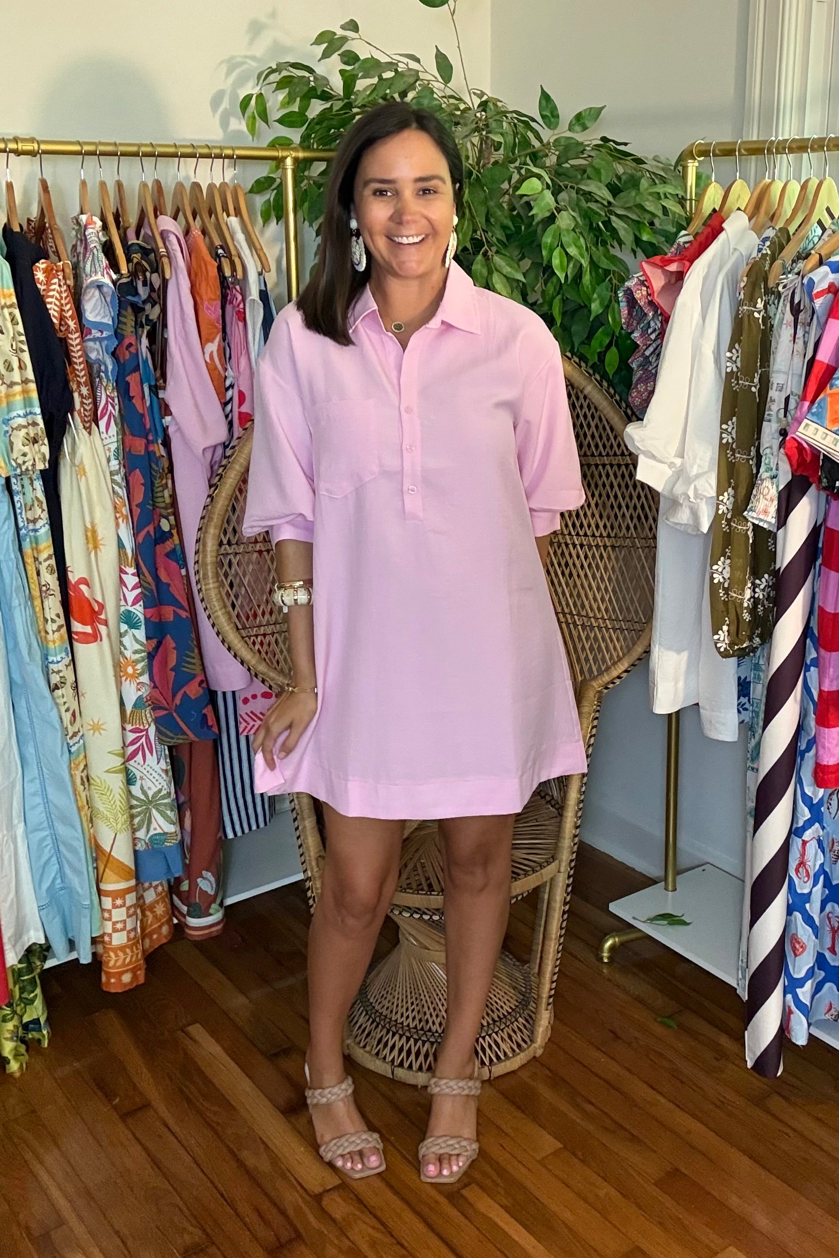 Pink Linen Shirt Dress Medium