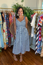 Load image into Gallery viewer, Striped Midi Dress with Scalloped Straps
