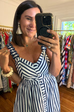 Load image into Gallery viewer, Striped Midi Dress with Scalloped Straps
