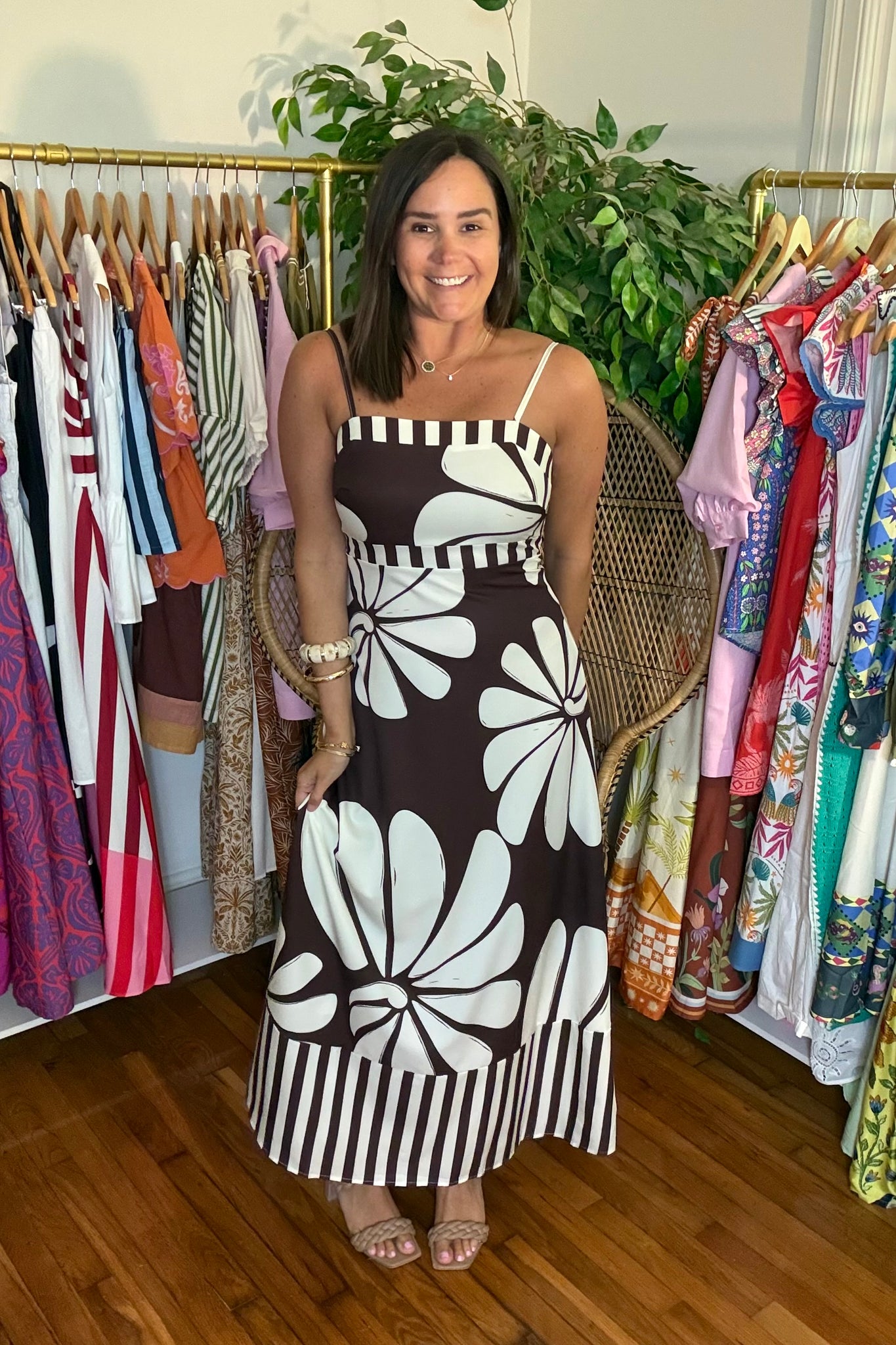 Brown and White Maxi Dress Small