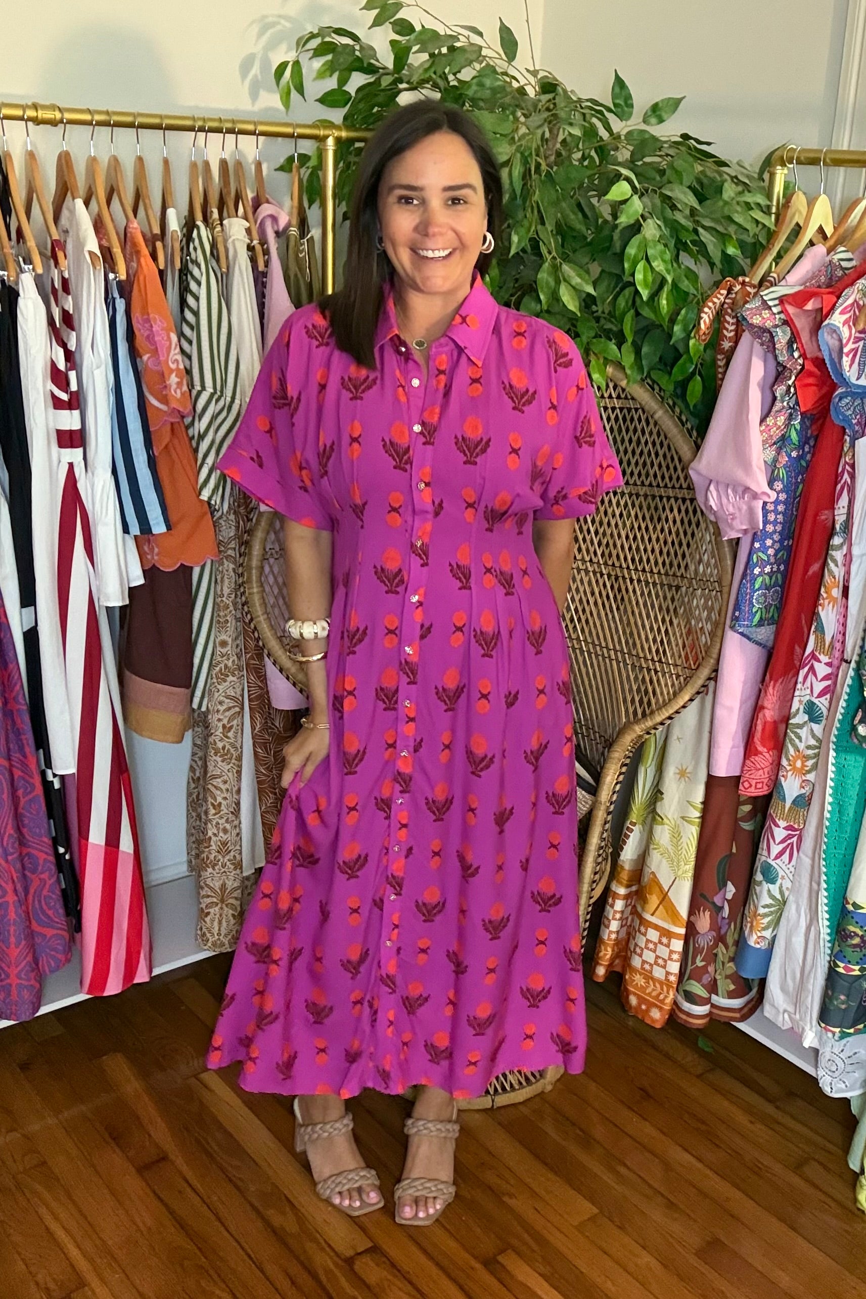 Pleated Floral Midi Dress – Hampton Point