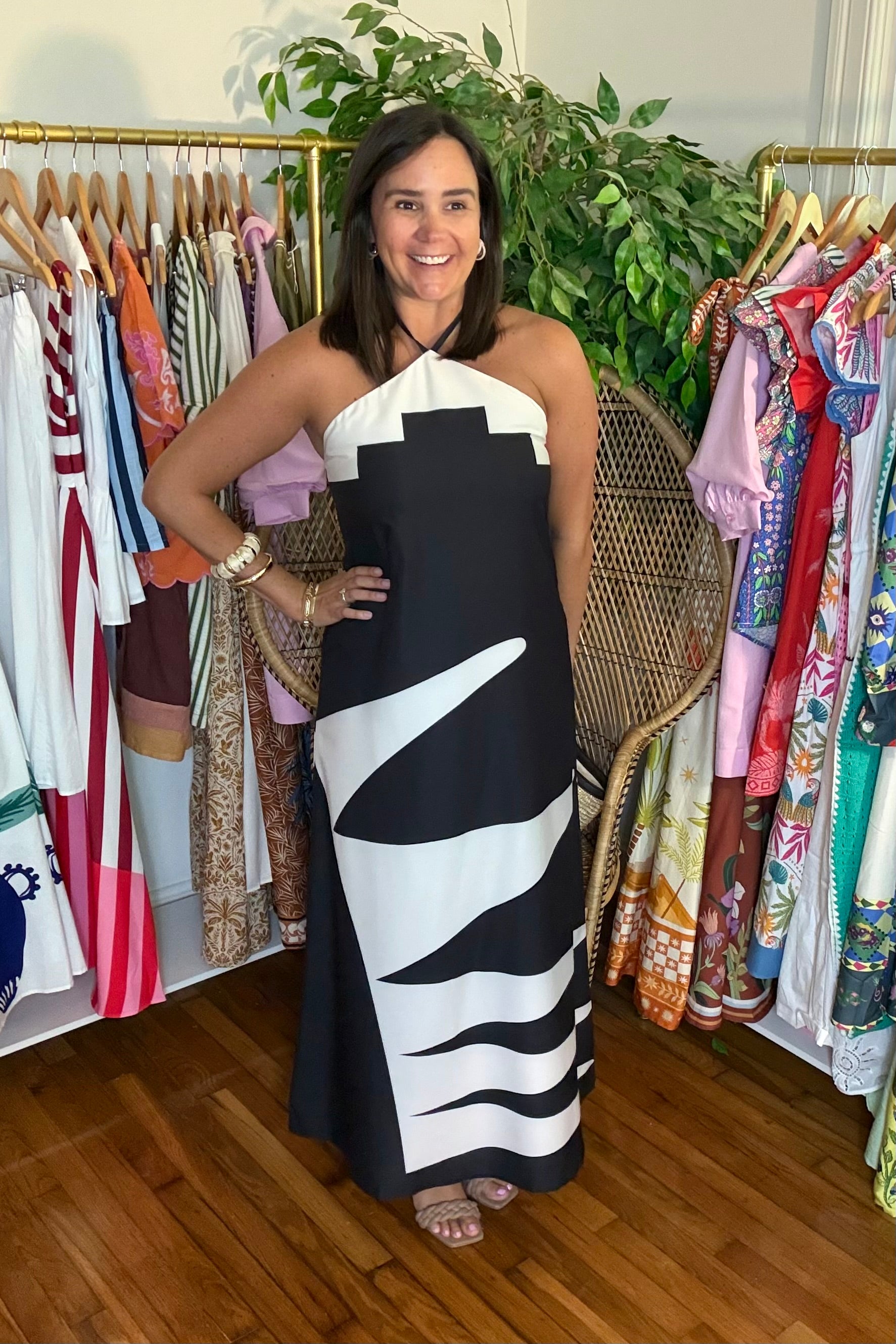 Black and White Halter Dress Large