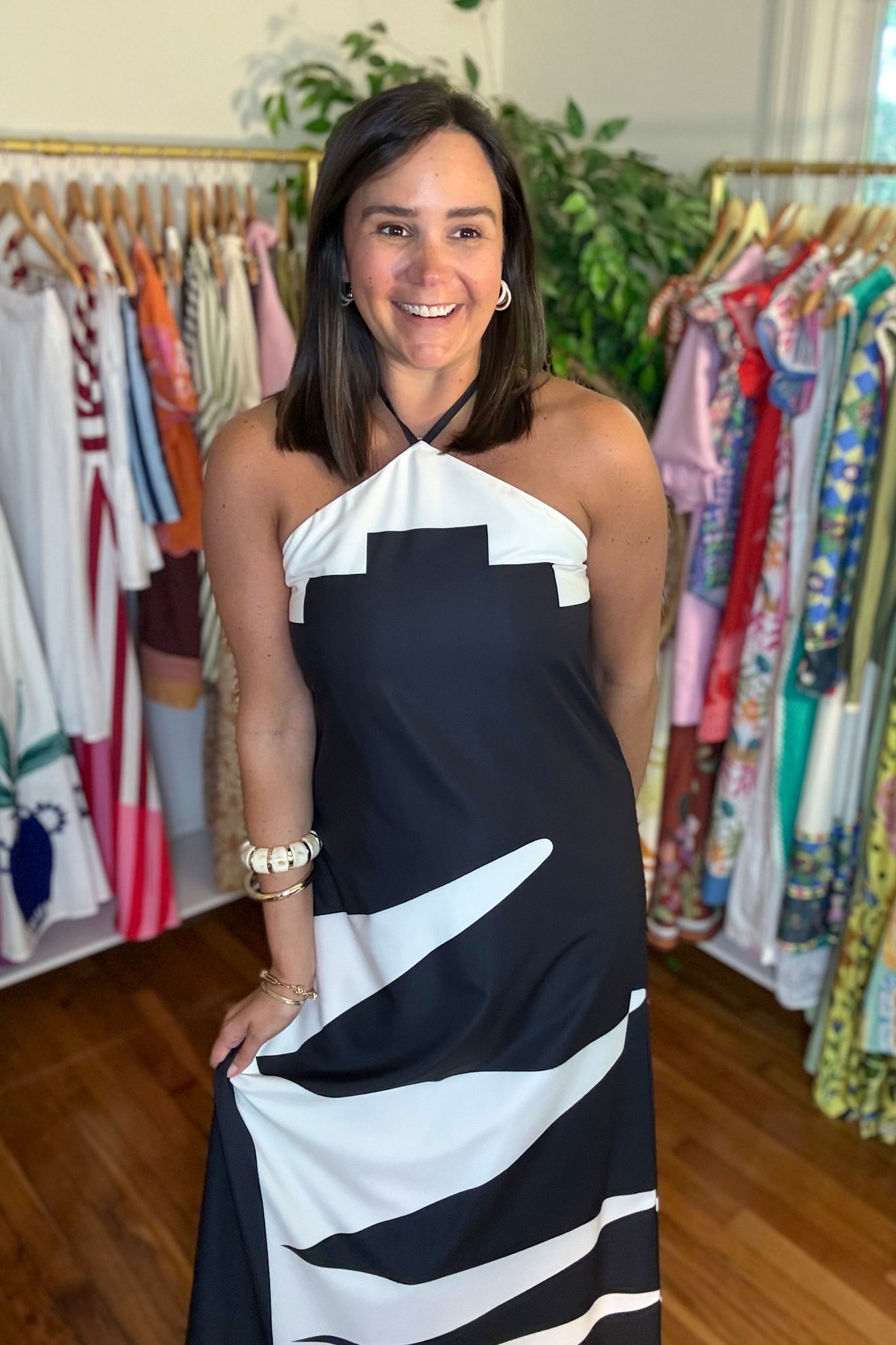 black white halter dress Whitney Houndstooth Mini Large the maxi dress which defines elegance Exploded Florals Print Halter Fit-And-Flare