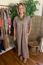 Load image into Gallery viewer, Brown and White Striped Maxi Dress
