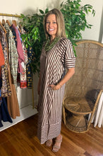 Load image into Gallery viewer, Brown and White Striped Maxi Dress
