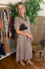 Load image into Gallery viewer, Brown and White Striped Maxi Dress
