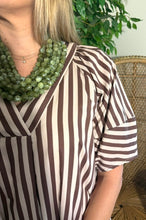 Load image into Gallery viewer, Brown and White Striped Maxi Dress
