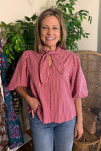 Load image into Gallery viewer, Striped Scarf Blouse
