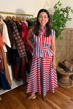 Load image into Gallery viewer, Red and Blue Striped Peplum Skirt Set
