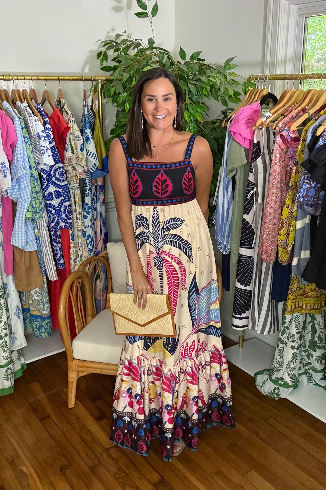 Tropical Palm Print Maxi Dress