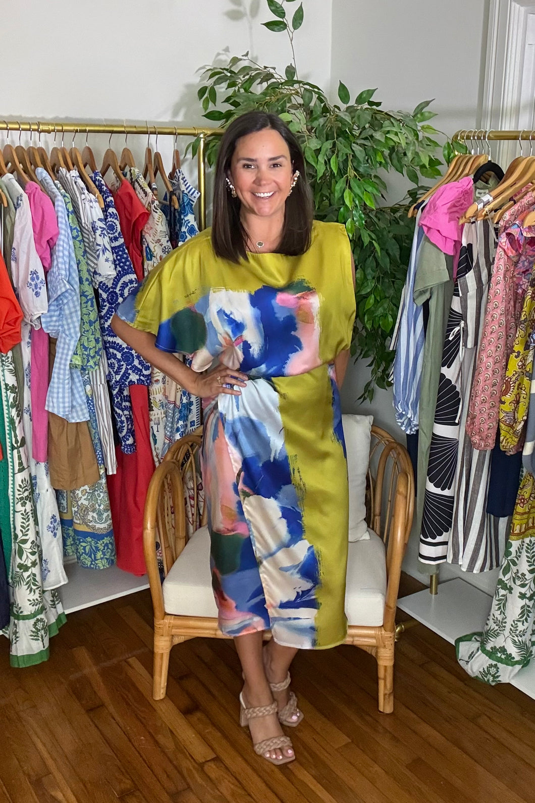 Chartreuse Abstract Midi Dress