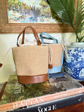 Load image into Gallery viewer, Blue and Raffia Bucket Bag
