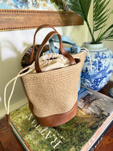 Load image into Gallery viewer, Blue and Raffia Bucket Bag

