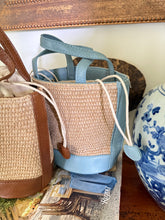 Load image into Gallery viewer, Blue and Raffia Bucket Bag
