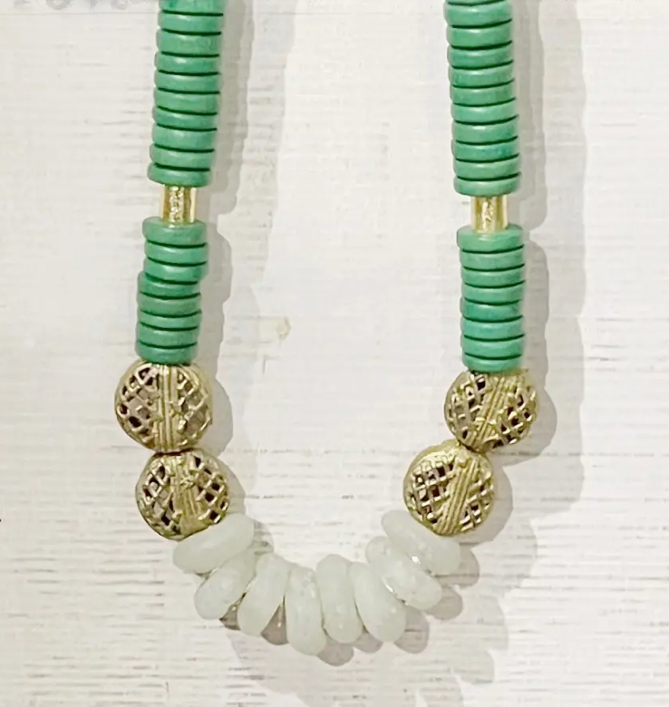 Short Bone and Bead Statement Necklace