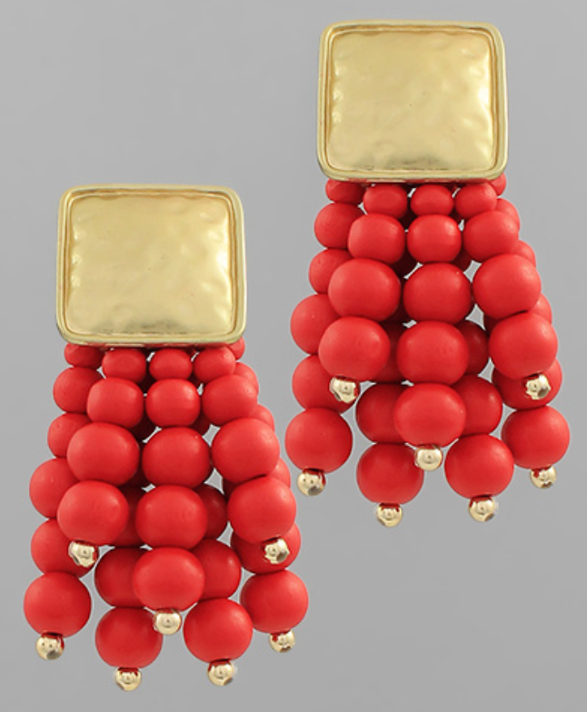 *Red Squared Fringe Earrings