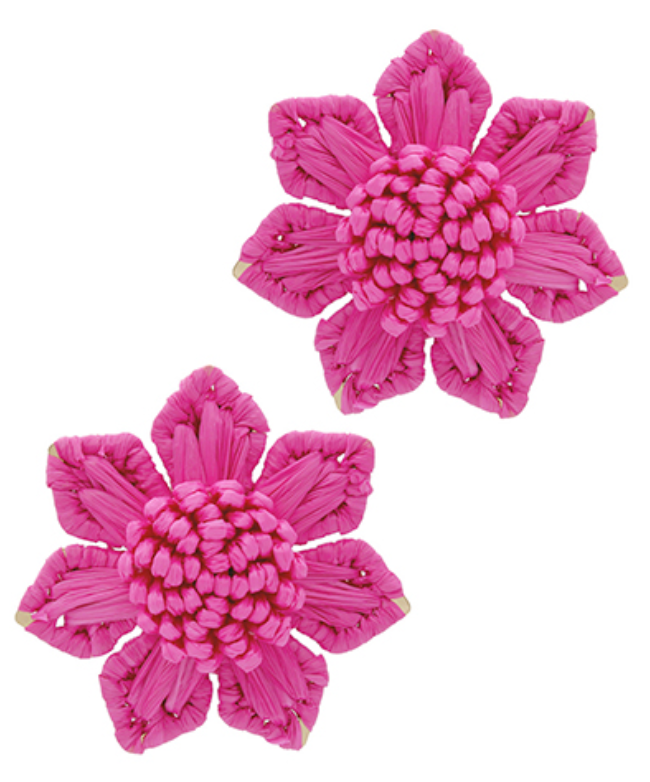 Pink Raffia Flower Earrings