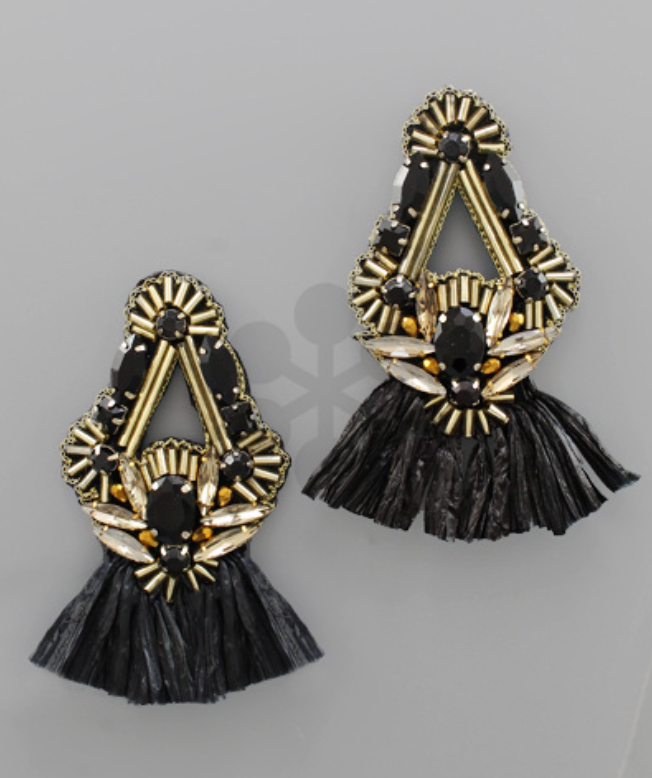 Black Raffia Beaded Earrings