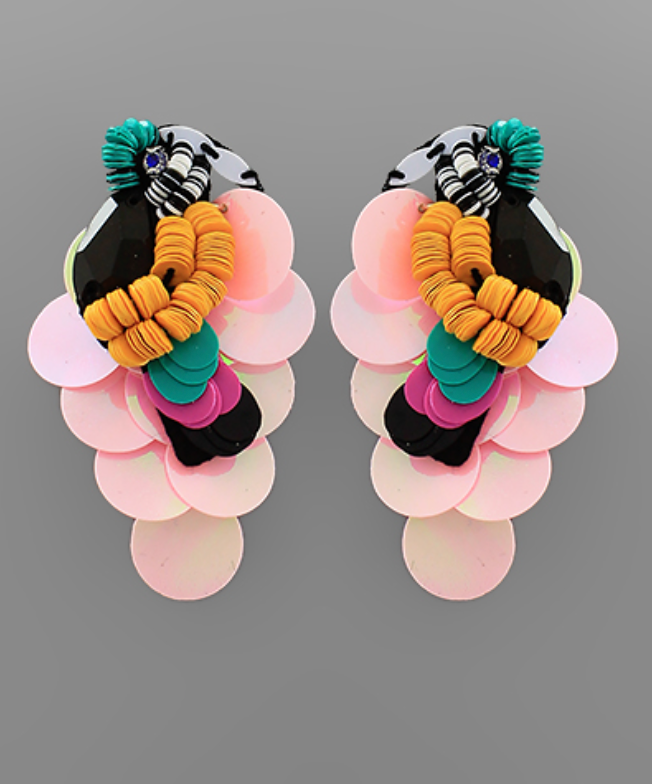 Sequin Beaded Parrot Earrings