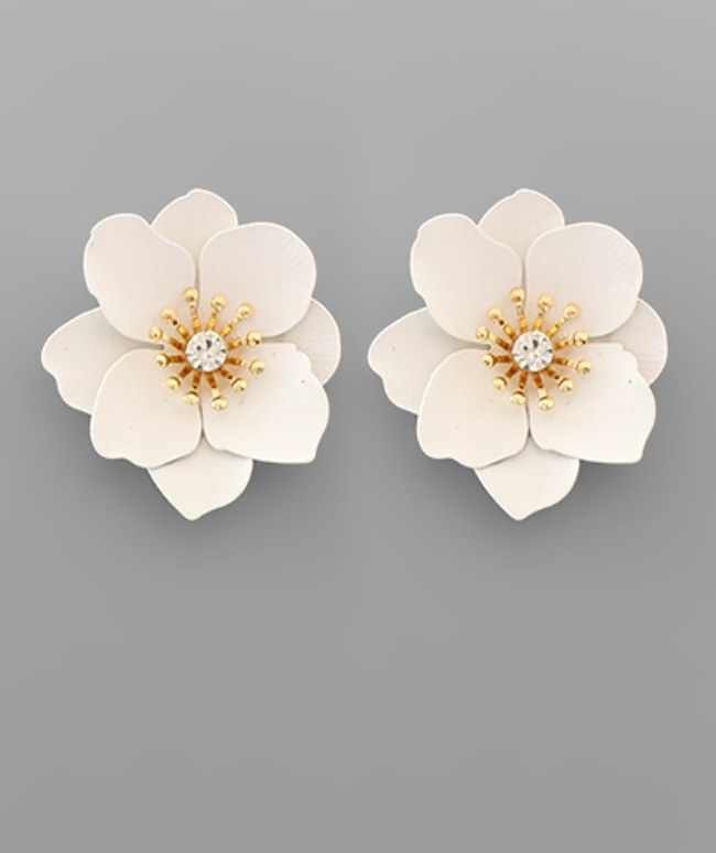 White Flower Stud Earrings