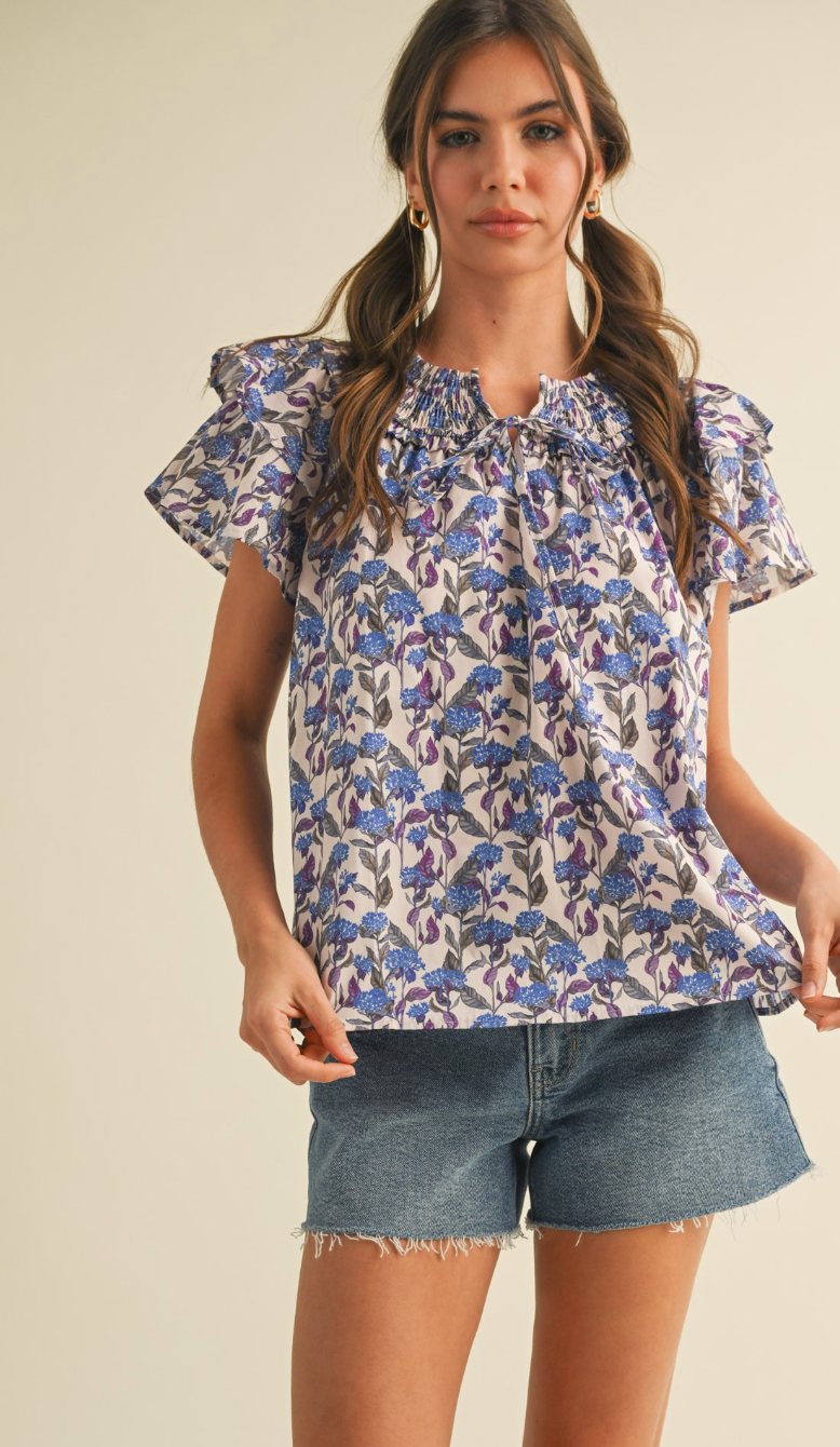 Hydrangea Flutter Sleeve Blouse