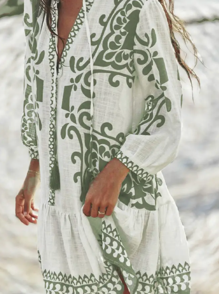 Boho Green Mini Dress