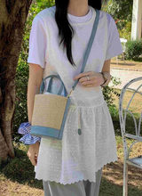 Load image into Gallery viewer, Blue and Raffia Bucket Bag

