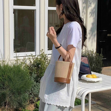 Load image into Gallery viewer, Brown and Raffia Bucket Bag
