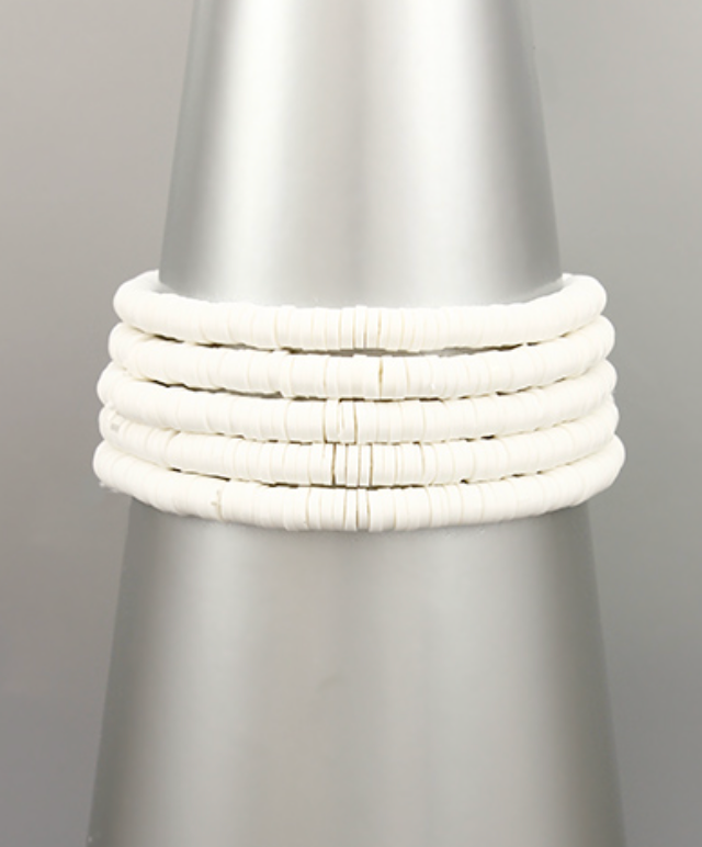 White Disk Bracelet Stack