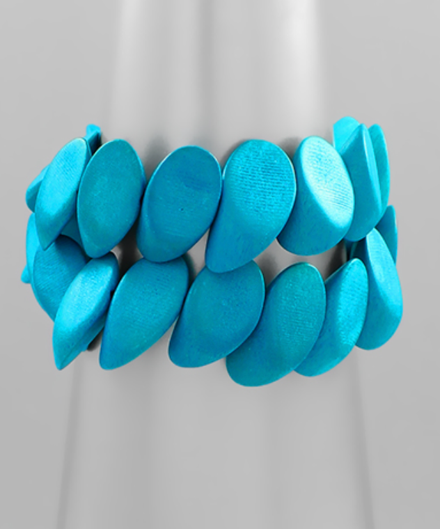 Turquoise Wooden Abstract Double Stack Bracelet