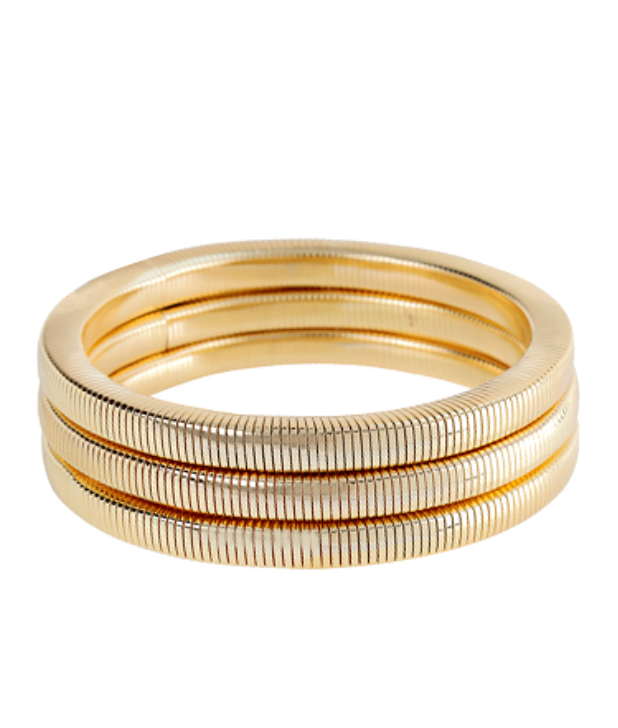 Gold Snake Triple Stacking Bracelet