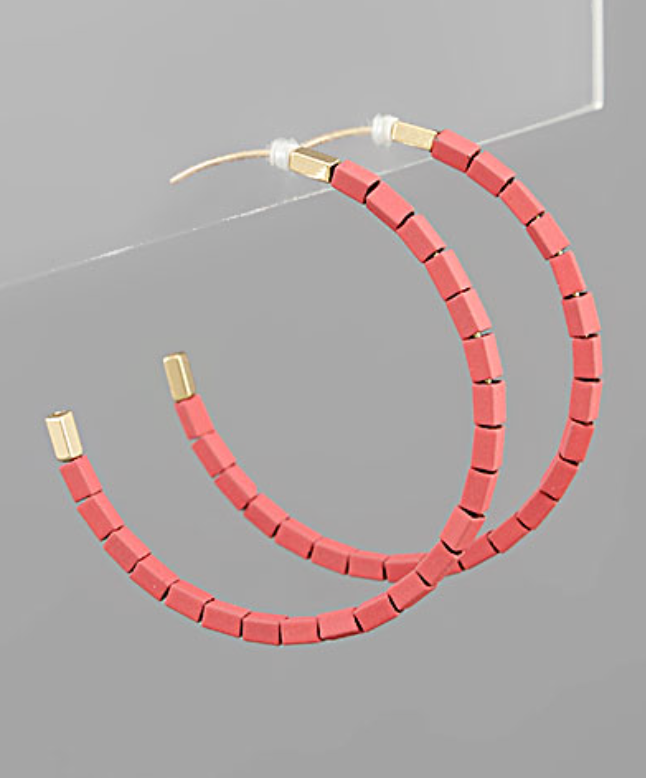 Coral Dainty Beaded Hoops