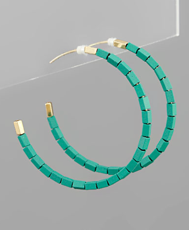 Turquoise Dainty Beaded Hoops