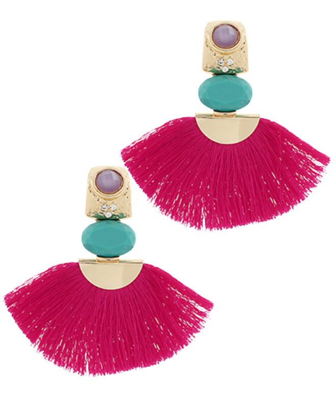 Pink and Turquoise Fan Earrings