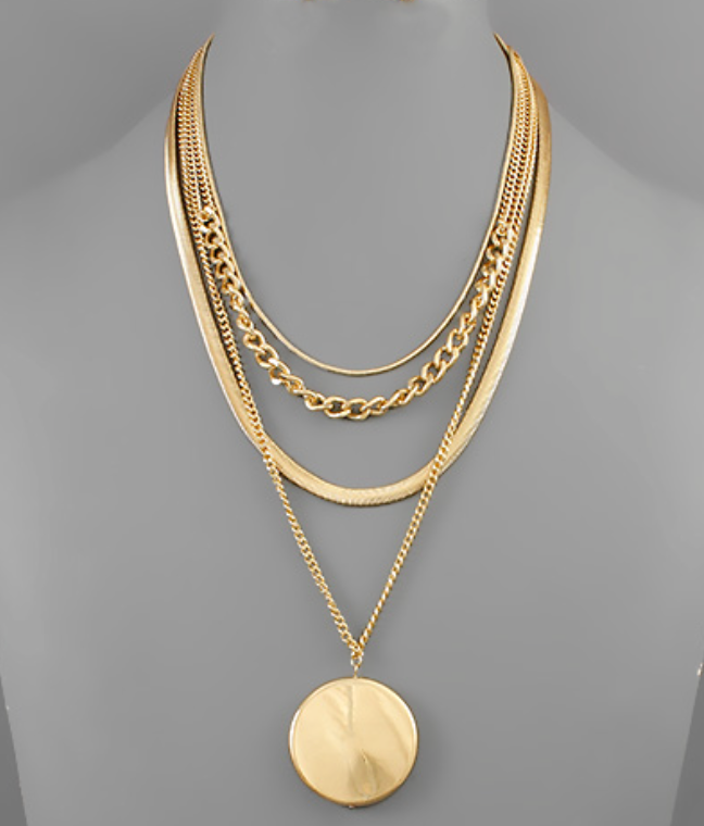 Gold Pendant Layering Statement Necklace