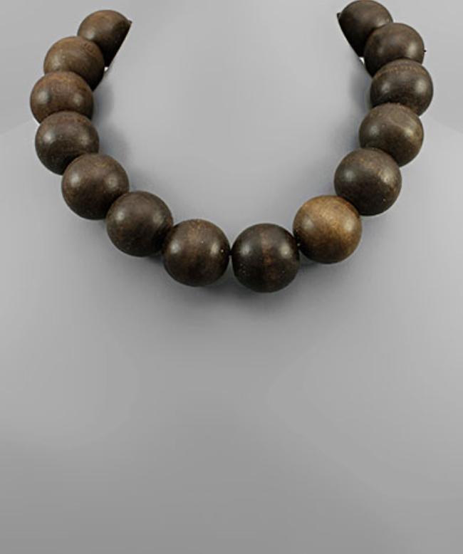 Brown Wooden Ball Statement Necklace