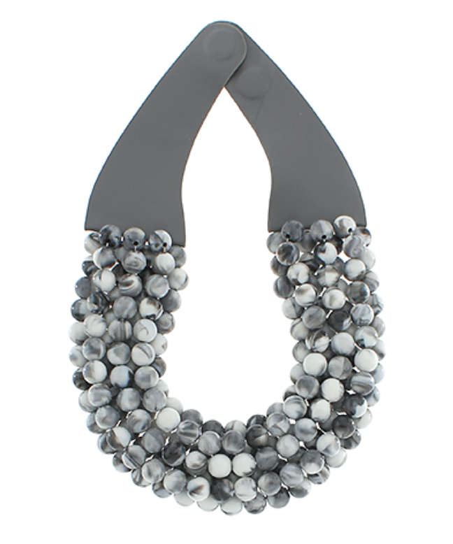 Gray and White Beaded Bib Necklace