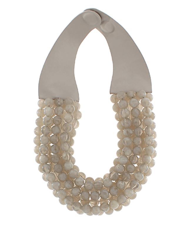 Gray-Taupe Beaded Bib Necklace