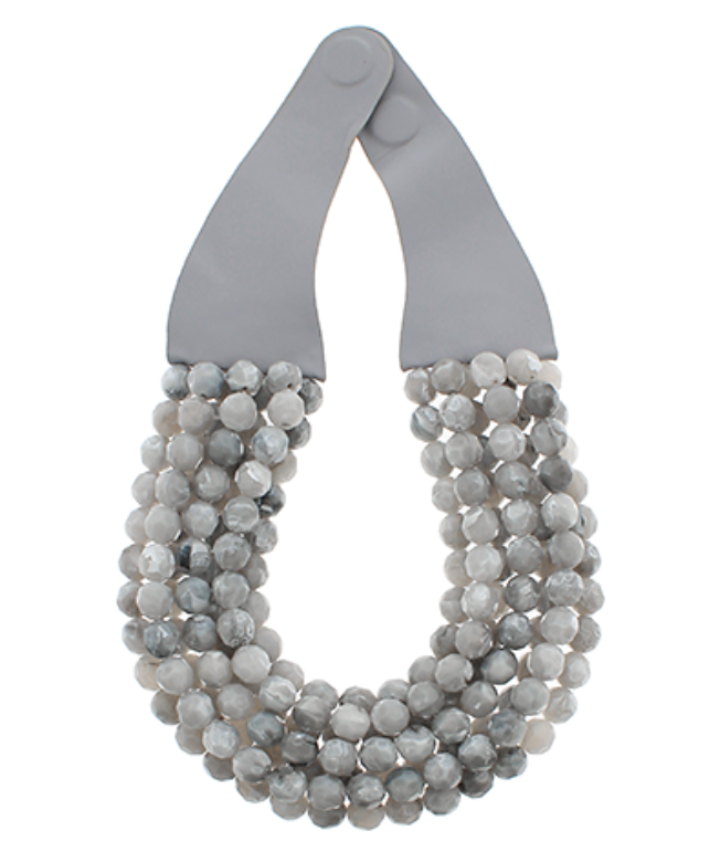 Gray Beaded Bib Necklace