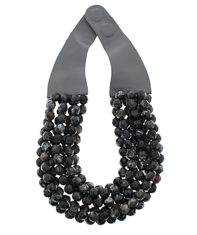 Black Beaded Bib Necklace