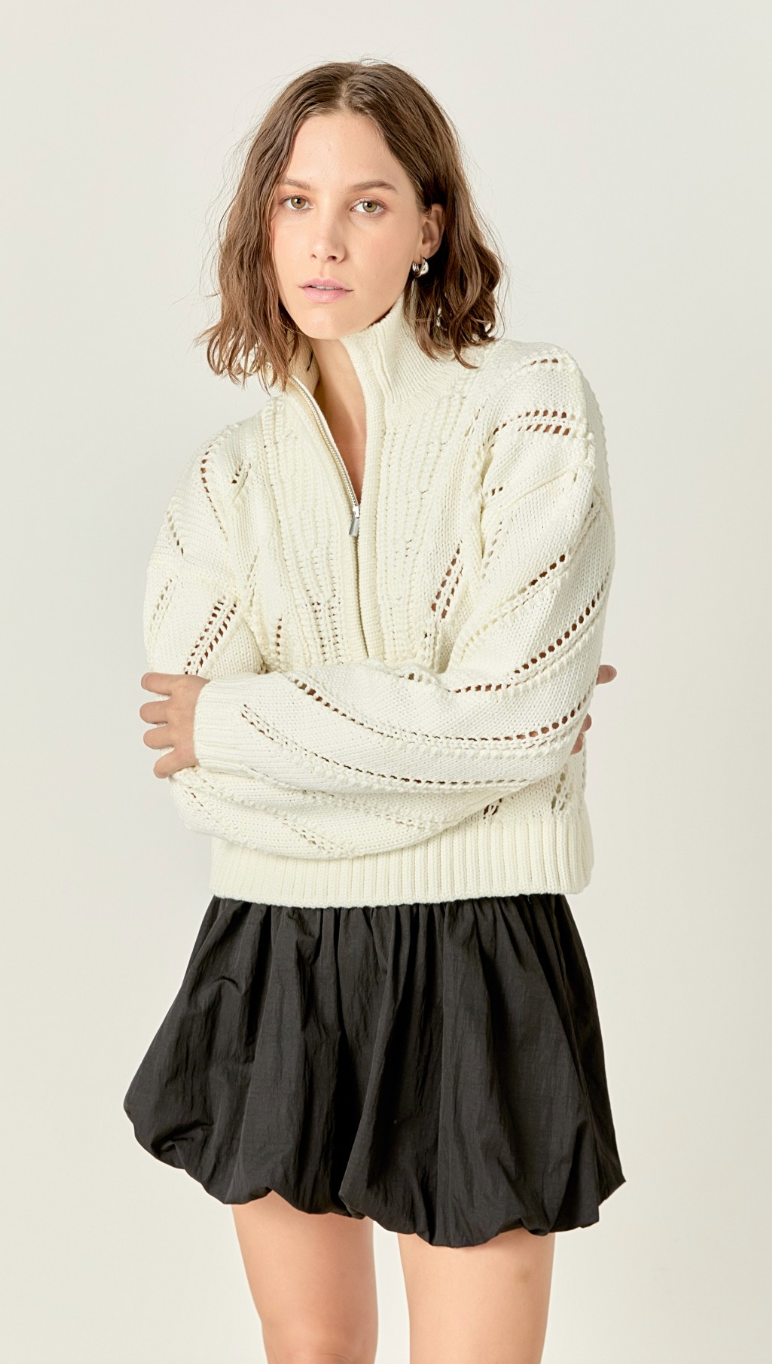 Standing Collar Zip Up Sweater