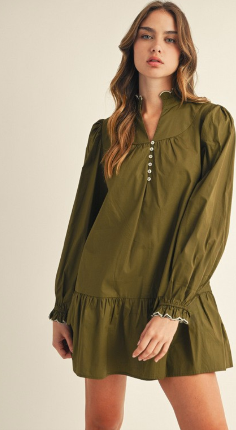 Olive Scalloped Mini Dress