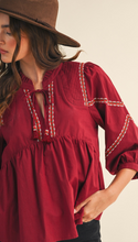 Load image into Gallery viewer, Burgundy Stitched Blouse
