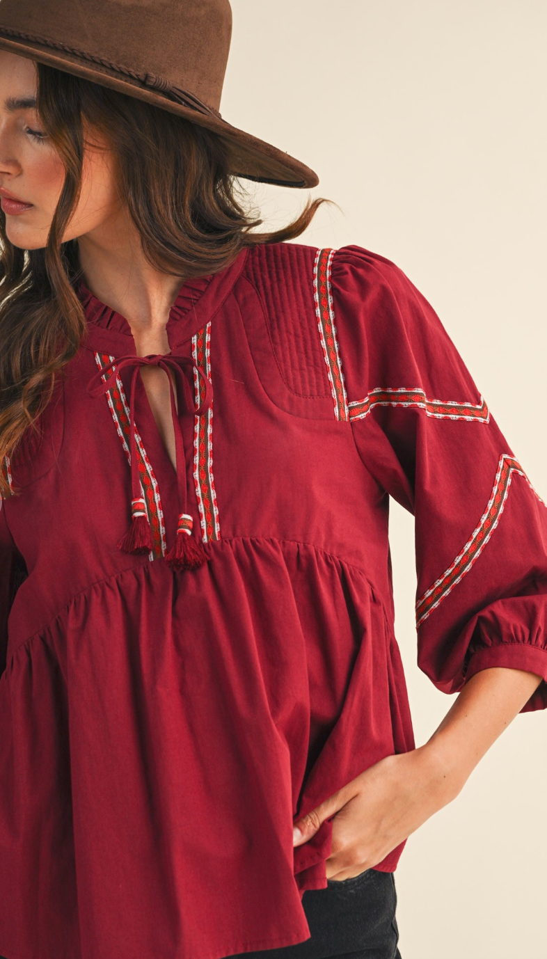 Burgundy Stitched Blouse