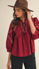 Load image into Gallery viewer, Burgundy Stitched Blouse
