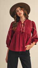 Load image into Gallery viewer, Burgundy Stitched Blouse
