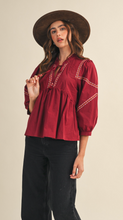 Load image into Gallery viewer, Burgundy Stitched Blouse
