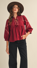 Load image into Gallery viewer, Burgundy Stitched Blouse
