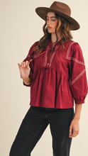 Load image into Gallery viewer, Burgundy Stitched Blouse
